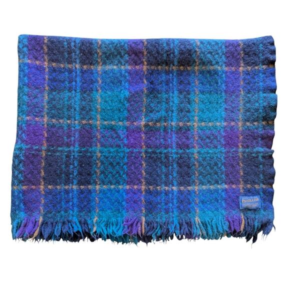 Pendleton Blue Plaid Tartan 100% Pure Virgin Wool Throw - Picture 1 of 5